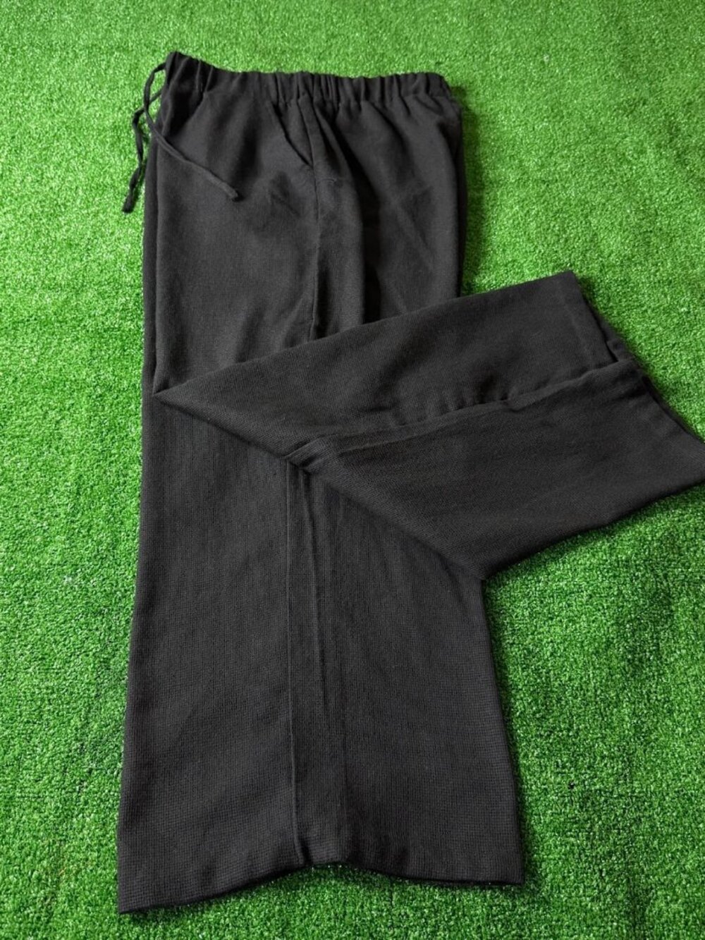 CI SONO by Cavalini Black Elastic Waist Pants Size L Textured High Rise Wide Leg